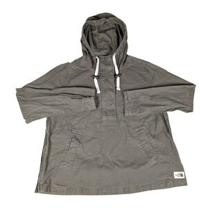 The North Face Anorak Pullover Women Large Olive Green Hooded Side Zip Excellent